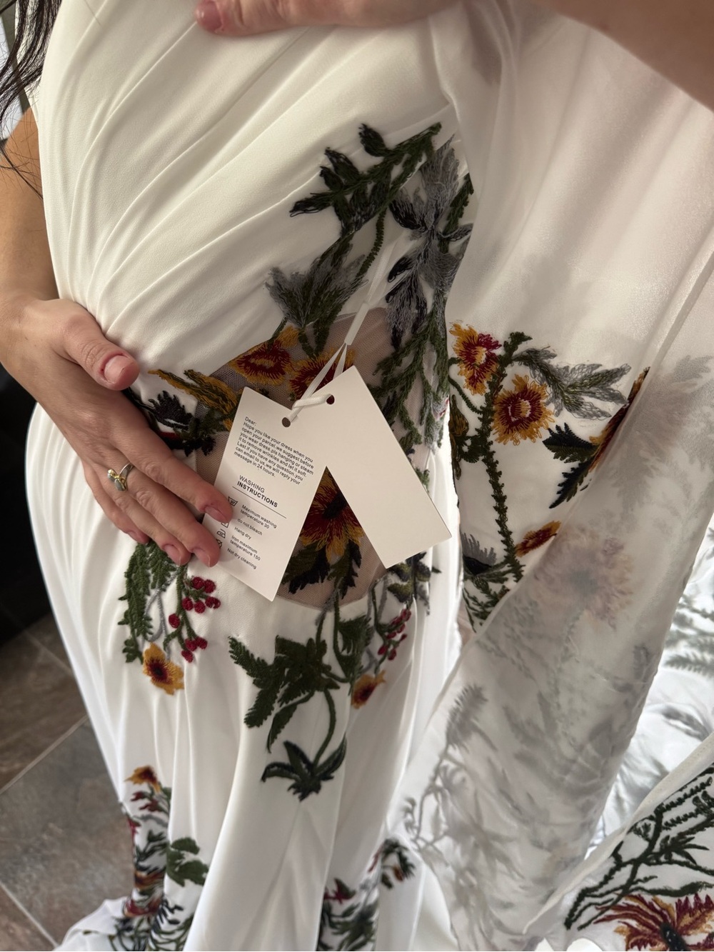 Ivory Floral Embroidered V-Neck Wedding Gown - Picture 5 of 7